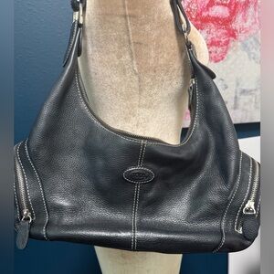 Tods Black Leather Hobo Shoulder Bag